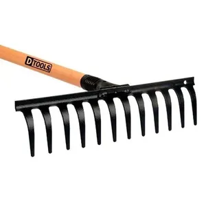 Ancinho Reforçado 12 Dentes Curvo Com Cabo - 31,4x128cm - Para Jardins E Hortas