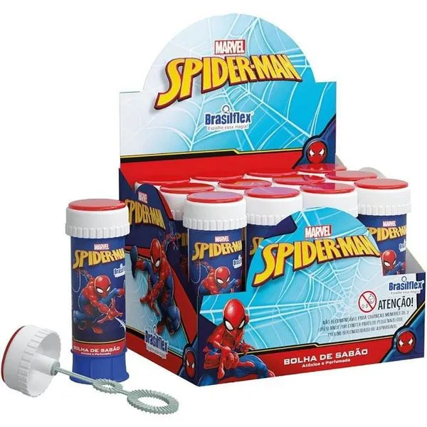 Kit Bolha de Sabão Spider Man 60ML com Jogo Caixa com 12 Unidades Brasilflex Kit Bolha de Sabão Spider Man 60ML com Jogo 12 Unidades Brasilflex