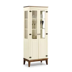 Cristaleira com 2 Portas de Vidro/Madeira - Amêndoa/Off White