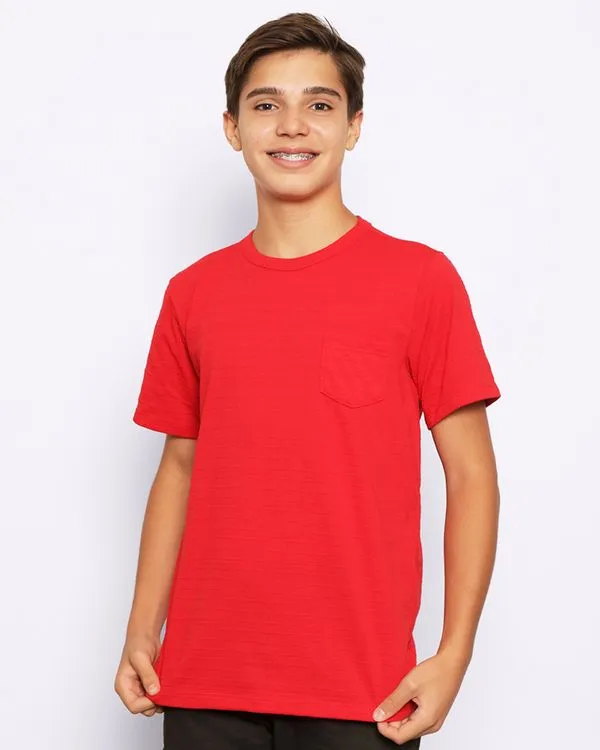 Camiseta Juvenil Menino Básica Texturizada Manga Curta Gola Careca Vermelha 10