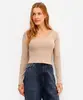 blusa básica decote v manga longa preto - areia G