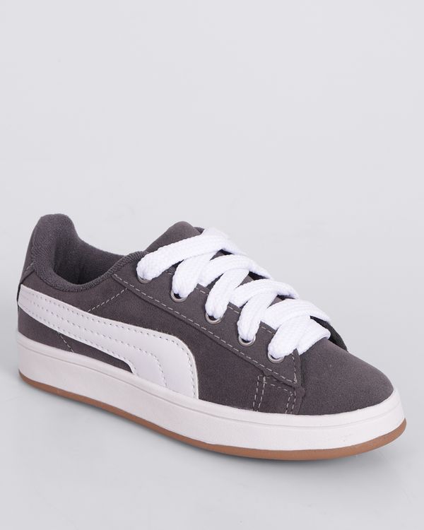 Tênis Infantil Casual com Recorte Lateral Cinza 33