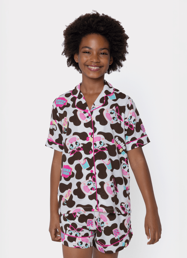 Pijama Manga Curta Viscose Menina Teen Vaca Summer 8
