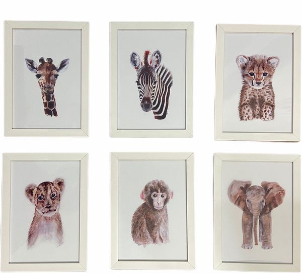 Quadro Infantil Safari 6 un A4 vidro e pendurador