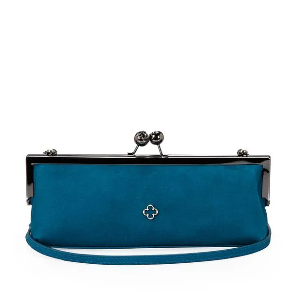 Bolsa Clutch Couro Suede Azul Cobalto