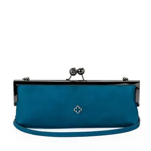 Bolsa Clutch Couro Suede Azul Cobalto