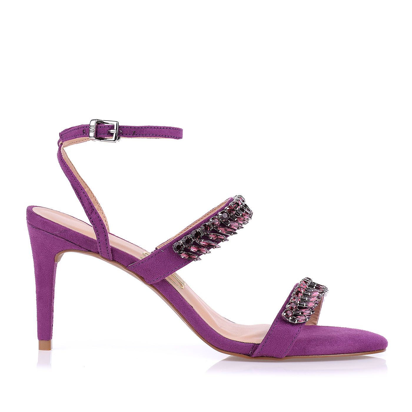 Sandália Salto Médio Camurça Grape