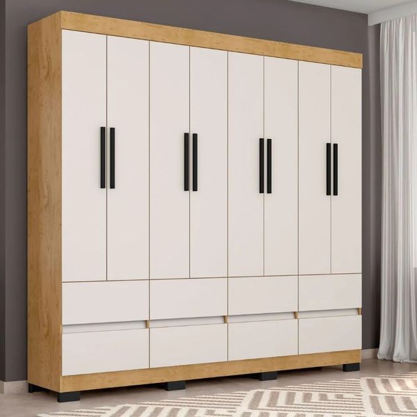 Guarda-Roupa Casal 8 Portas 8 Gavetas Araplac Esmeralda | Freijó/Baunilha Brilho