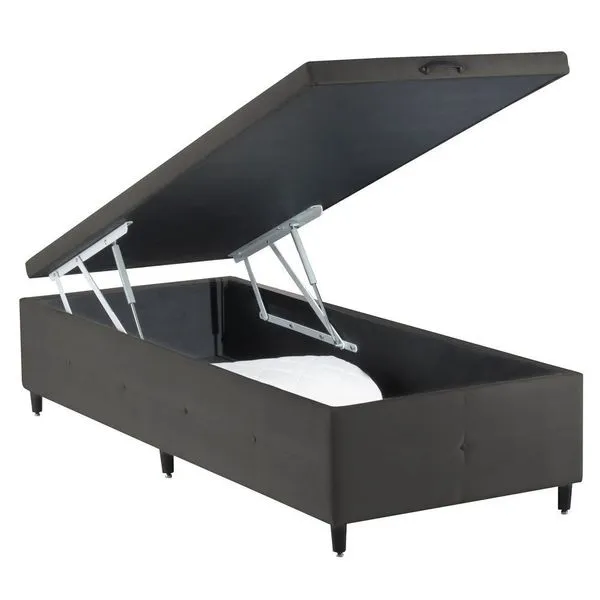 Base para Cama Box Solteiro com Baú p/ Colchão 88cm S. Design Cinza