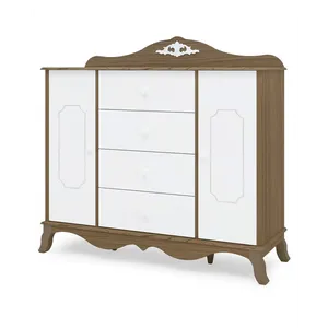 Cômoda 100% MDF com 2 Portas e 4 Gavetas, Corrediças Telescópicas - Móveis Canaã Realeza Wengue
