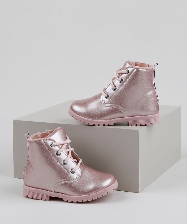 Bota Coturno Infantil Palomino Metalizado com Glitter Rosa 27