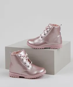 Bota Coturno Infantil Palomino Metalizado com Glitter Rosa 21
