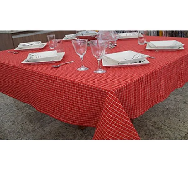 Toalha Mesa Colonial Grid 140x140cm Vermelho/Cru Estampa - Bordartes