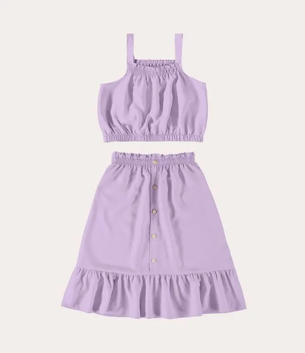 Conjunto Infantil Menina Com Regata E Saia Longa Em Viscose Malwee Kids Roxo - 10