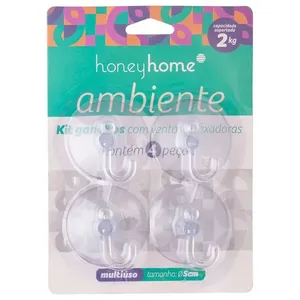Kit Ganchos Fixadores Com Ventosas 4 Peças 5cm LM2145 - honeyhome