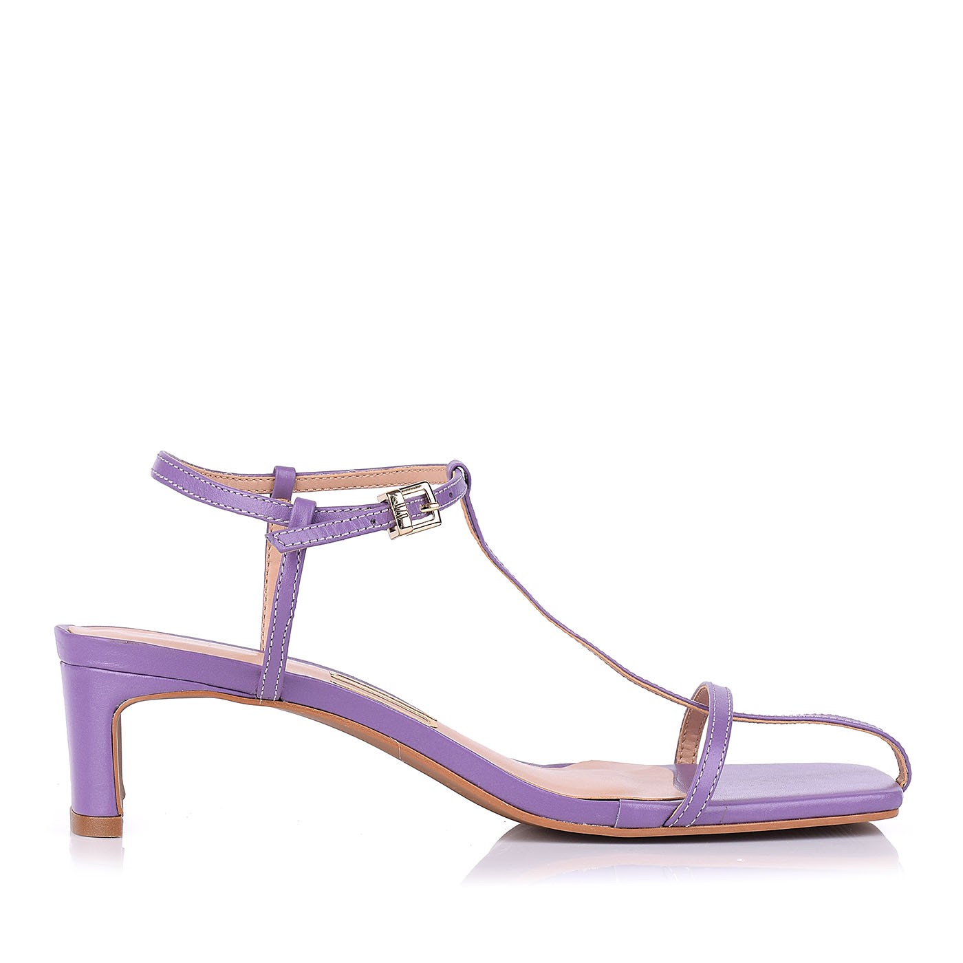 Sandália Salto Médio New Couro Lilac