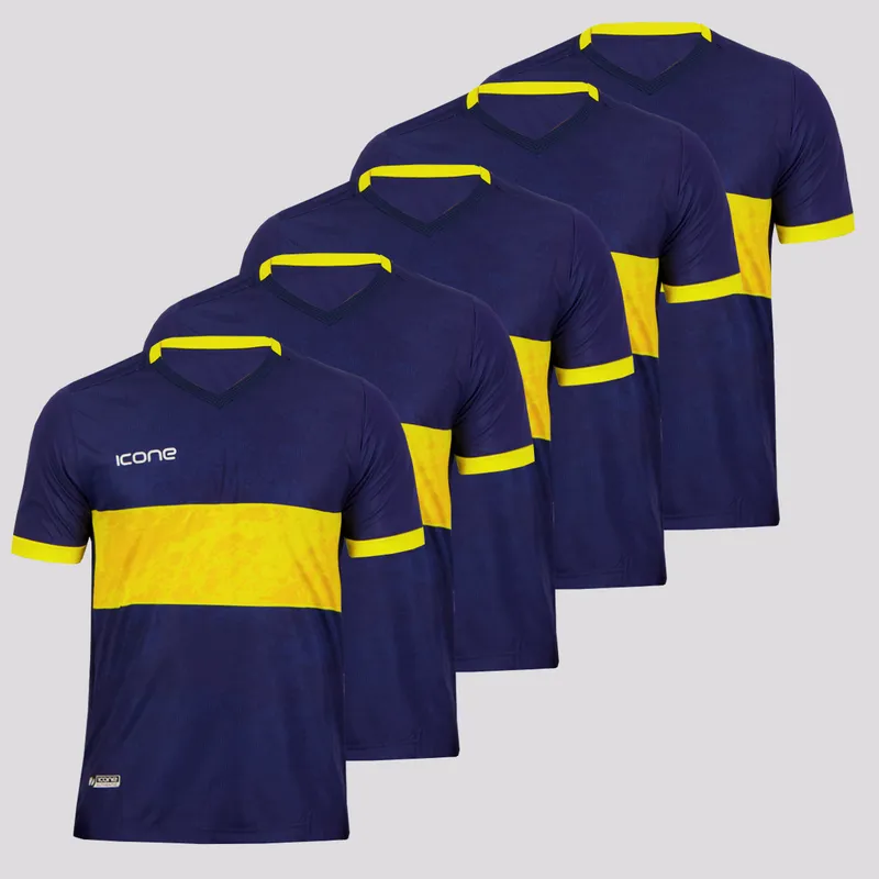 Kit de 5 Camisas Ícone Sports América Azul e Amarela