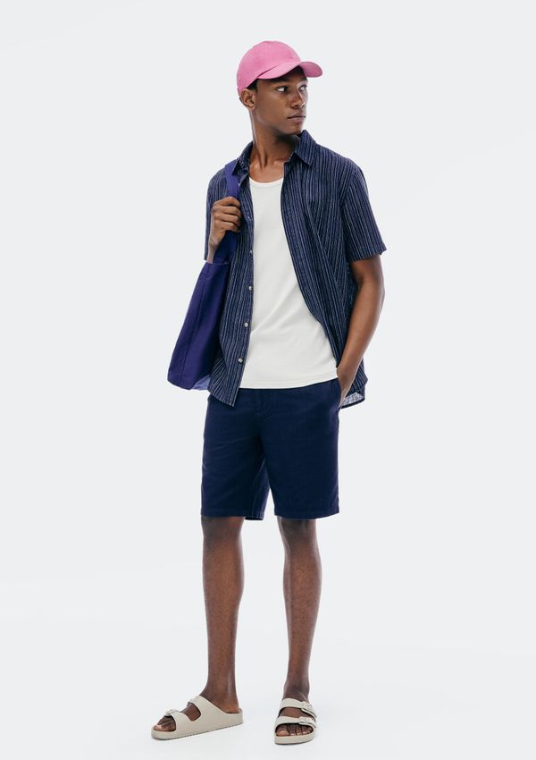 Bermuda Masculina Reta Texturizada Com Linho - Azul 048