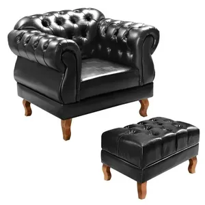 Poltrona Duquesa com Puff Formato Clássico Assento Espuma Revestimento Couro Sintético Preto Bella Decor Poltrona Duquesa com Puff Clássica Assento Espuma Revestimento Couro Sintético Preto Bella Decor