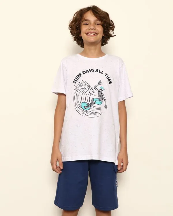 Camiseta Juvenil Menino Estampa Tropical Manga Curta Branca 16