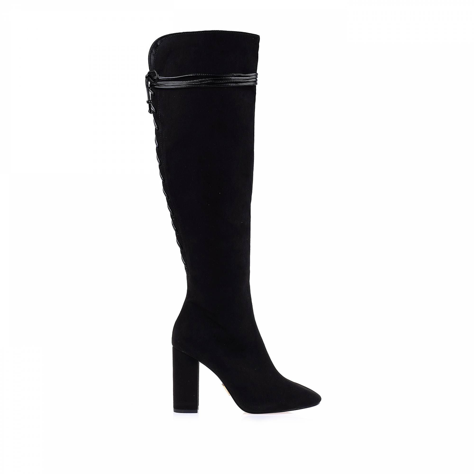 Bota Salto Alto Suede Preto
