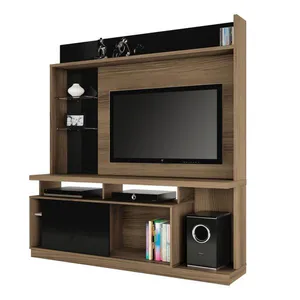Estante Home com Prateleiras de Vidro - Linea Brasil Lotus Cappuccino Wood / Preto