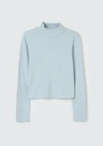 Blusa Básica Cropped Infantil Menina Manga Longa Em Ribana Canelada - Azul 012