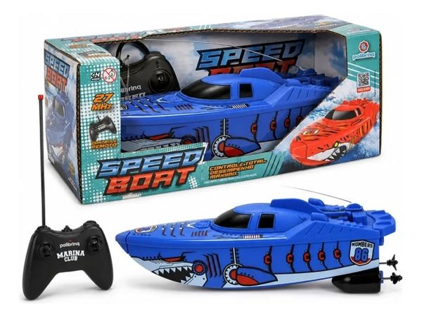 Barco Lancha Agua Speed Boat 26 Cm Controle Remoto – 2 Motores – Bateria Recarregavel - Polibrinq