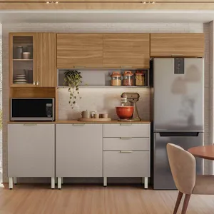 Cozinha Compacta Demóbile Aspen com Balcão, 8 Portas, 2 Gavetas e 3 Prateleiras 250cm de Largura Amêndola/Nude