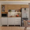 Cozinha Compacta Demóbile Aspen com Balcão, 8 Portas, 2 Gavetas e 3 Prateleiras 250cm de Largura Amêndola/Nude