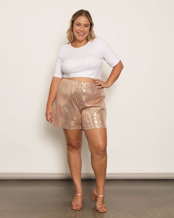 Short Plus Size Feminino Berry & Co. Curto Paetê Cobre G1