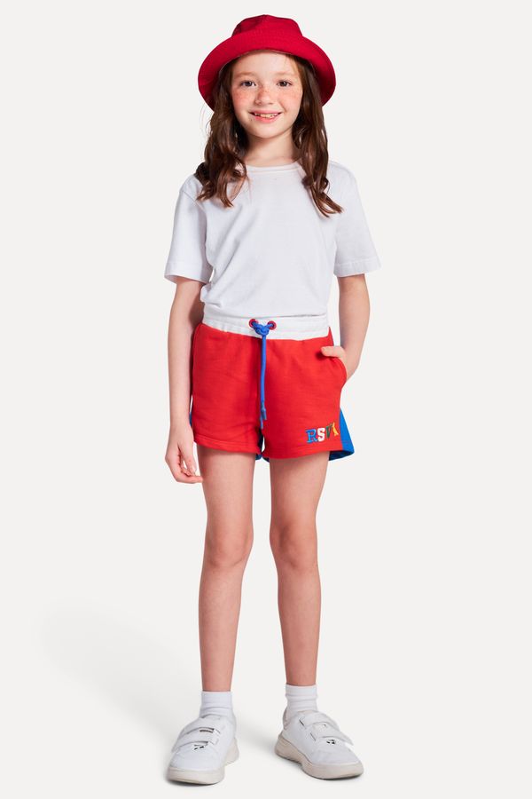 Short Menina Moletom Color Block Vermelho - 16