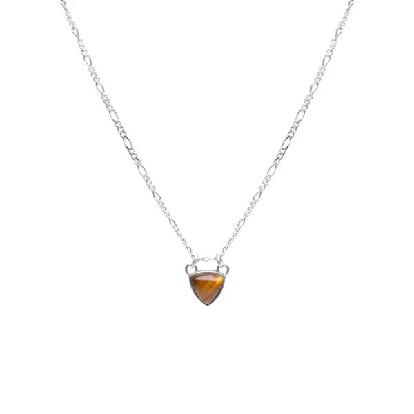Colar Isiah de Prata 925 e Pedra Natural Olho de Tigre Marrom Prata Único