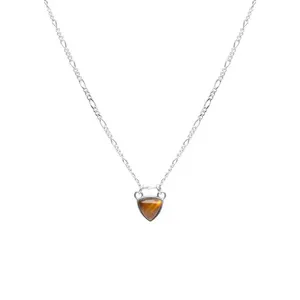 Colar Isiah de Prata 925 e Pedra Natural Olho de Tigre Marrom Prata Único