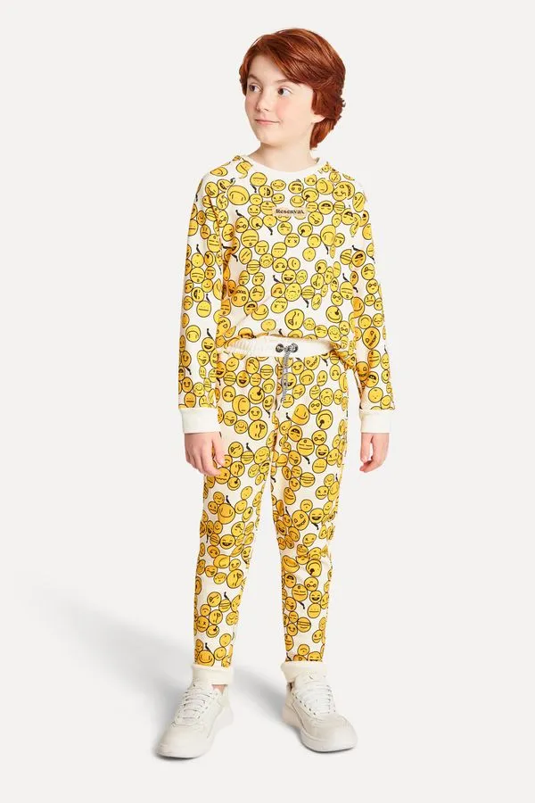 Calca Mini Moletom New Happy Emoji Off White - 04