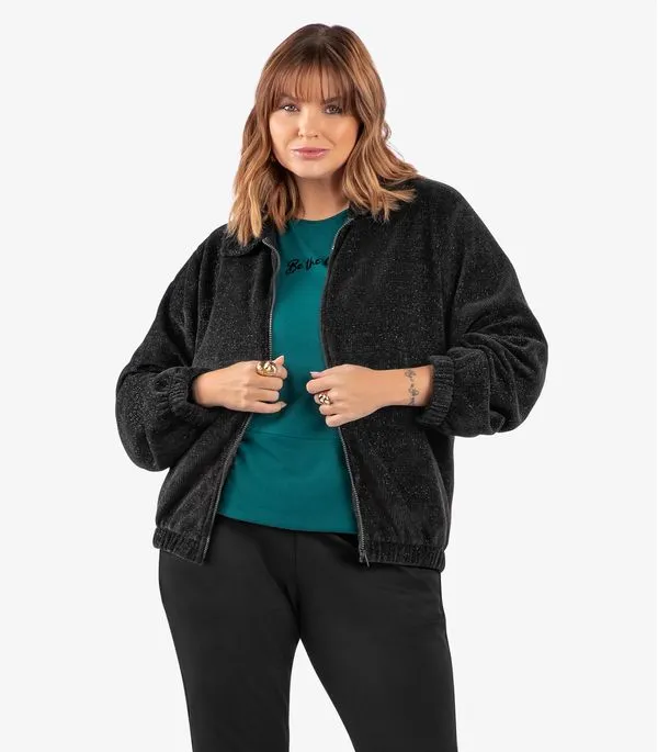 Jaqueta Feminina Plus Size Secret Glam Preto Plus G2
