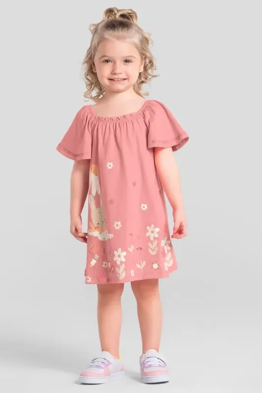 Vestido infantil menina de coelhinho com glitter Brandili -2
