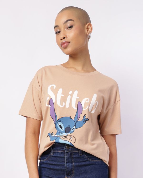 Camiseta Feminina Algodão Disney Stitch Manga Curta Bege M