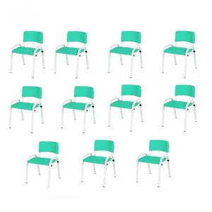Kit 11 Cadeiras Infantil Iso, Escola, Base Branco- Verde água