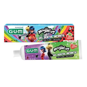 Gel Dental Infantil Com Flúor Gum Miraculous Morango 50g Pasta de Dente Gel Infantil Miraculous Morango 50g