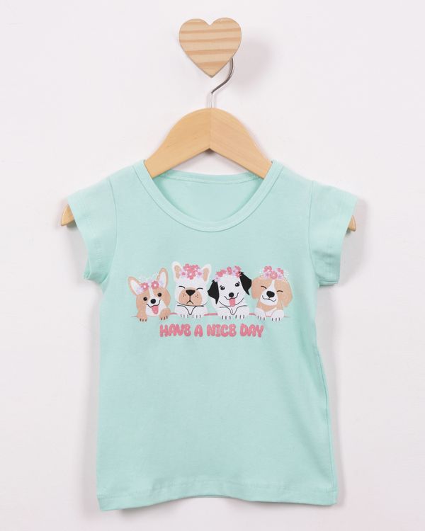 Blusa Bebê Estampa Cachorrinho Manga Curta Verde 2