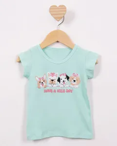 Blusa Bebê Estampa Cachorrinho Manga Curta Verde 2