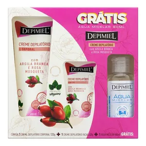Kit Depimiel Creme Depilatório Corporal 120g + Creme Depilatório Facial 40g + Água Micelar 60ml