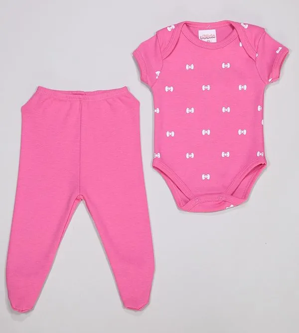 Conjunto Body Com Culote Laço De 0 a 12 meses Rosa - RN
