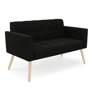 Sofá Namoradeira Elisa Suede Pés Palito Natural - D'Rossi Preto