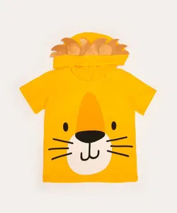 camiseta infantil fantasia manga curta com capuz leão amarelo 4