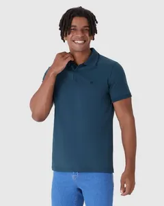 Camisa Polo Básica Masculina Em Algodão Azul - GG