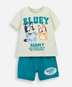 conjunto curto infantil de algodão bluey verde 4