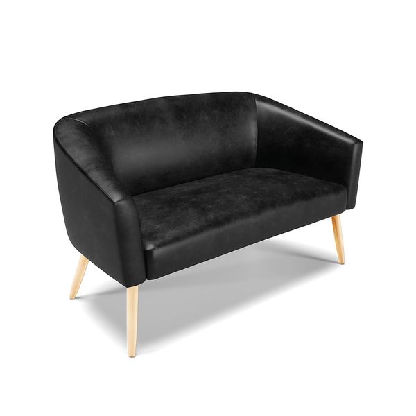 Sofá 2 Lugares Namoradeira Pé Palito Natural Stella Sintético PU D03 - D'Rossi Preto