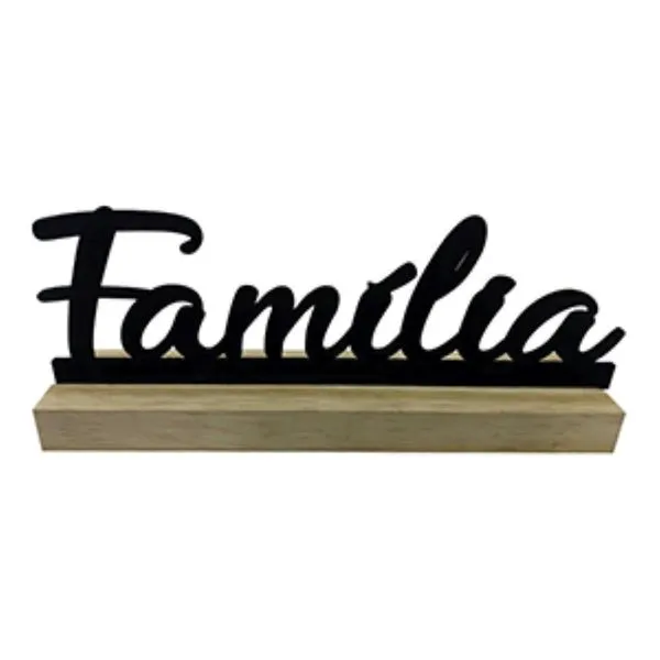 Enfeite Decorativo Mesa Familia Base Madeira Pinus Letras Pretas 10x23cm - Nsw
